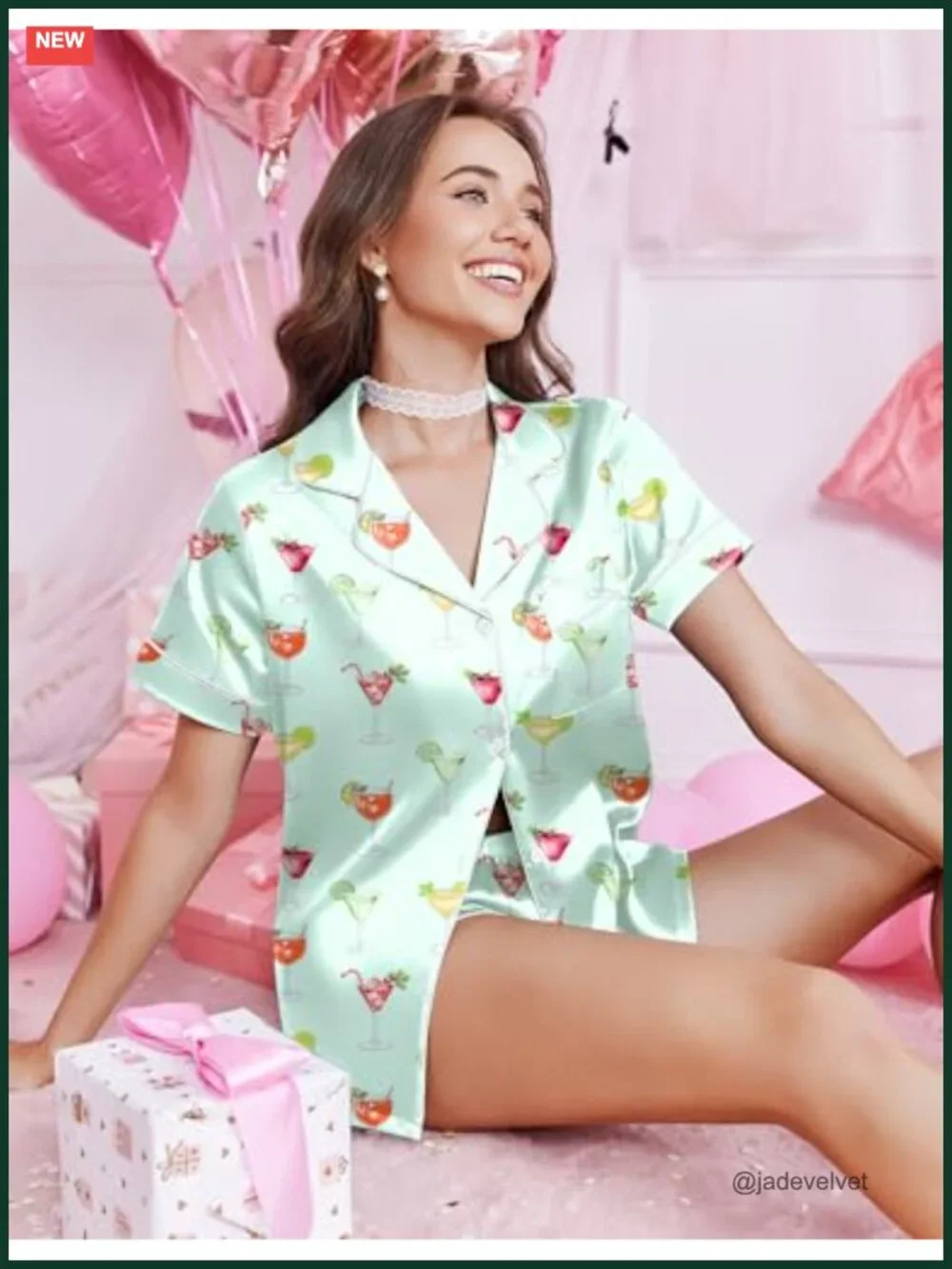 Satin Pajama Set Button Down Short Sleeve Top and Shorts Sleepwear